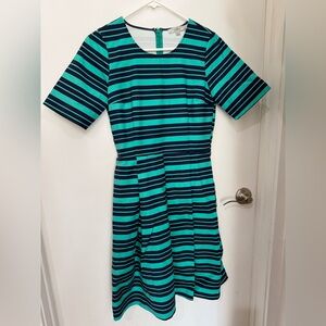 DownEast Teal and Navy Striped Dress with Pockets